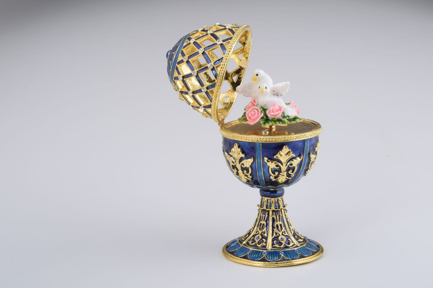 Keren Kopal Golden Blue Faberge Egg with White Doves