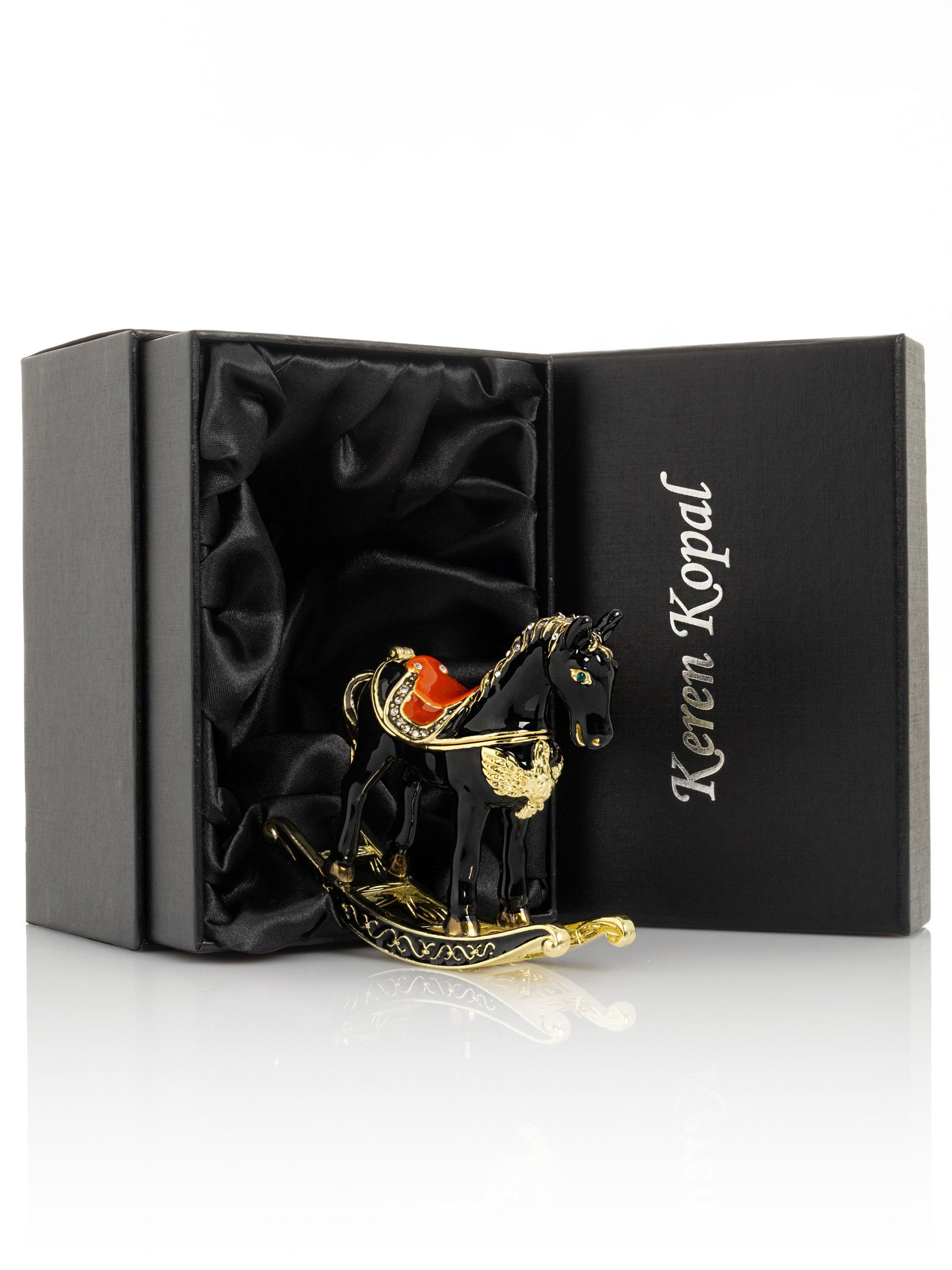 Keren Kopal Black & Gold Vintage Rocking Horse Trinket Box