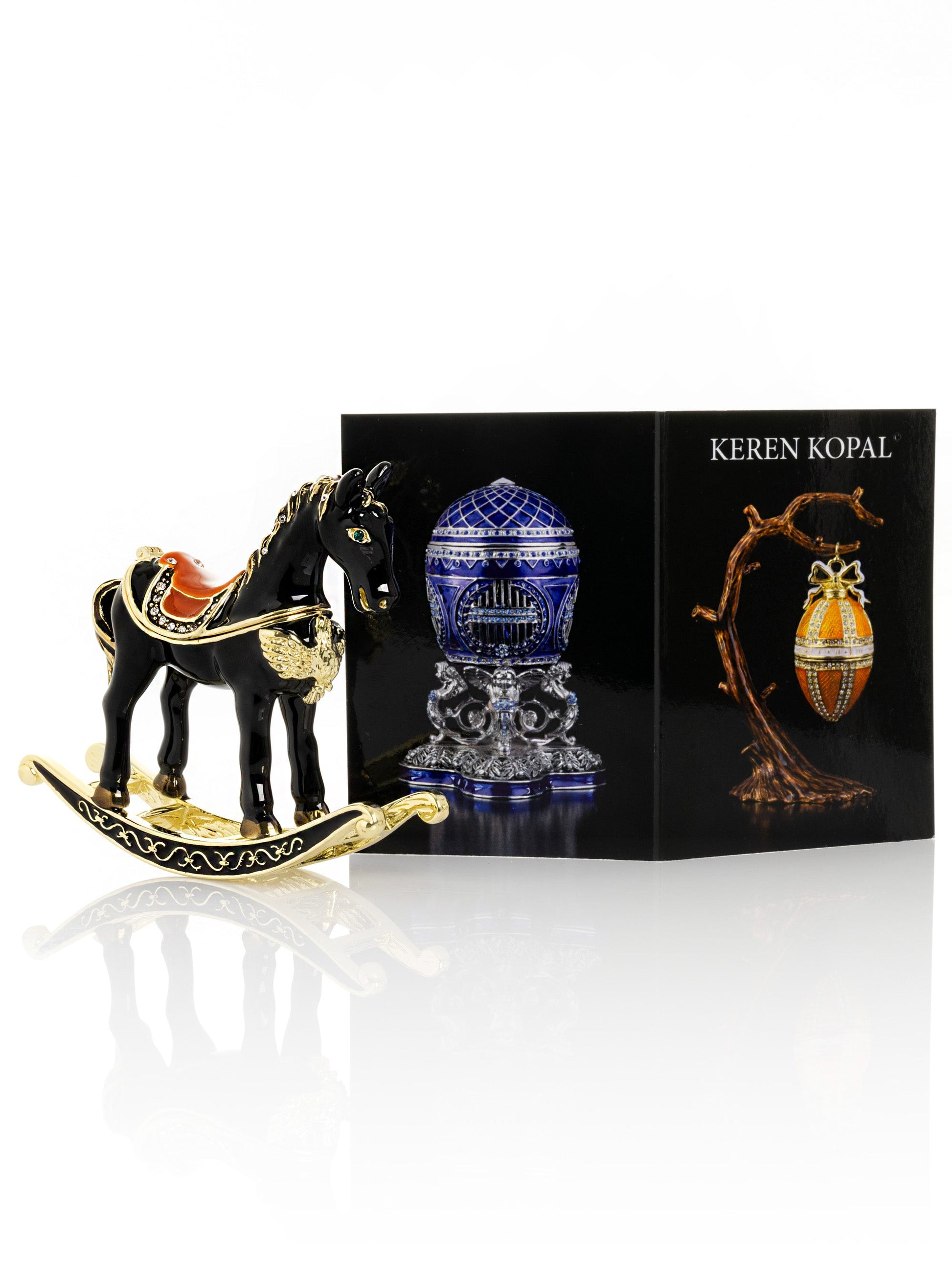 Keren Kopal Black & Gold Vintage Rocking Horse Trinket Box