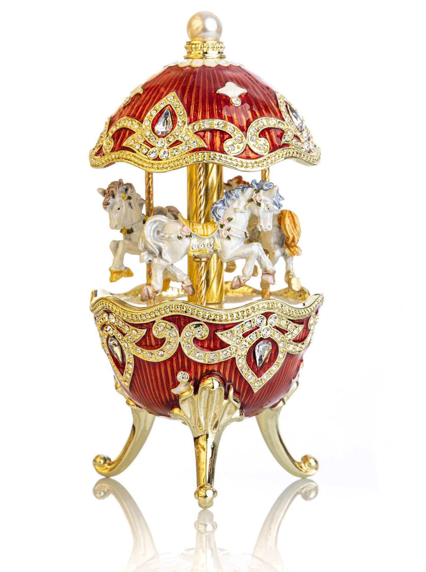 Keren Kopal Red Wind up Horse Carousel Faberge Style Egg