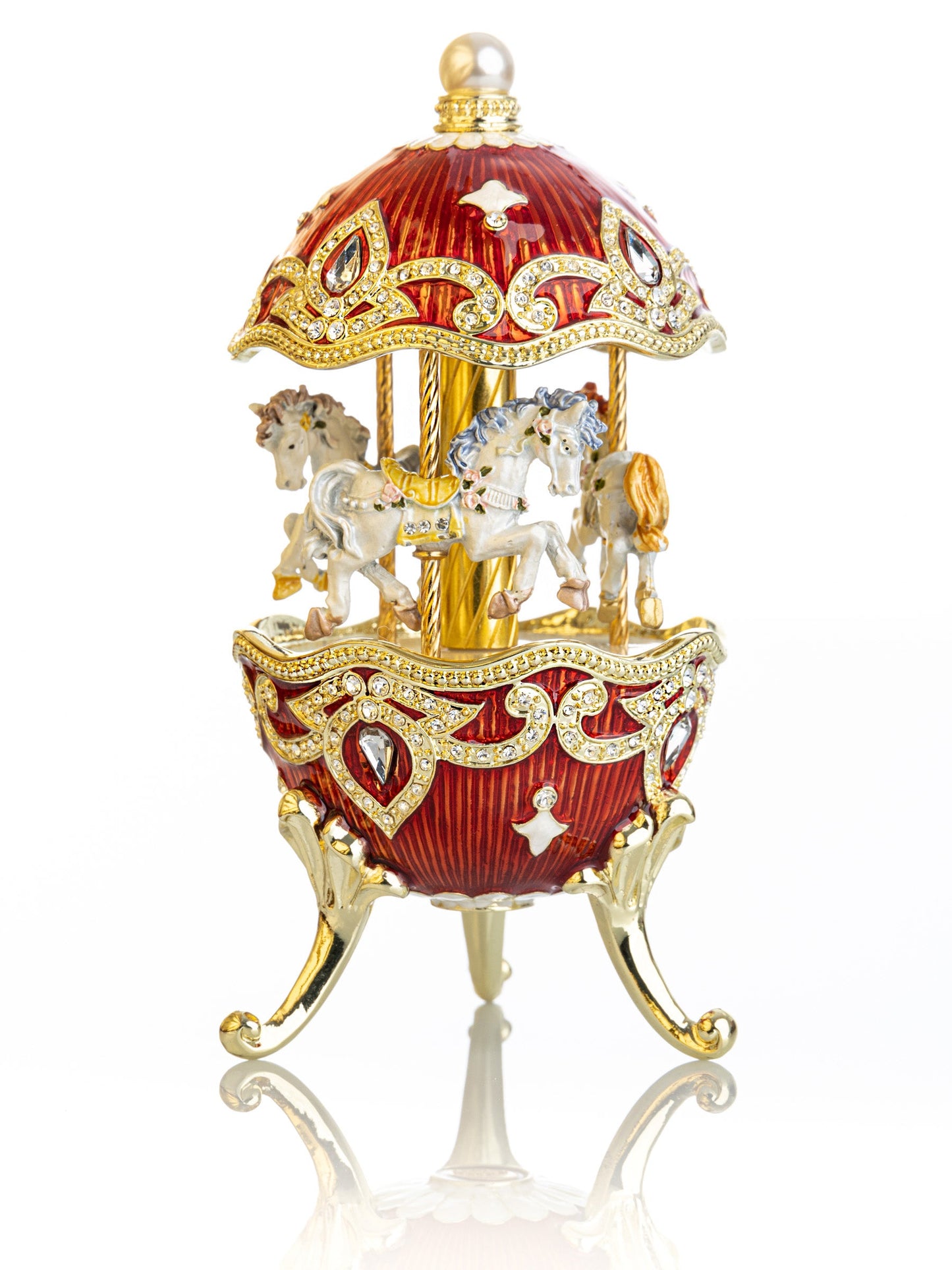 Keren Kopal Red Wind up Horse Carousel Faberge Style Egg
