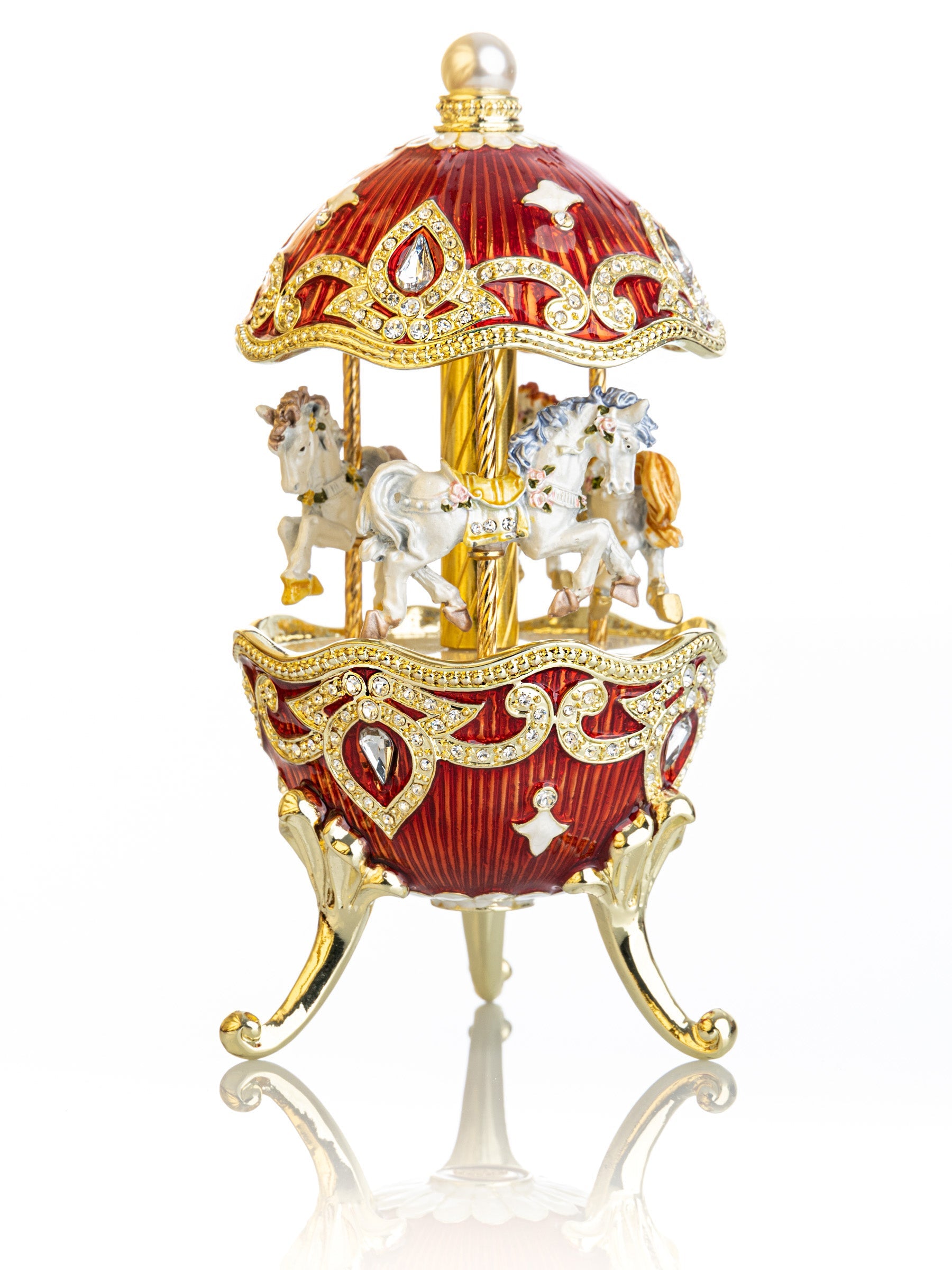 Keren Kopal Red Wind up Horse Carousel Faberge Style Egg