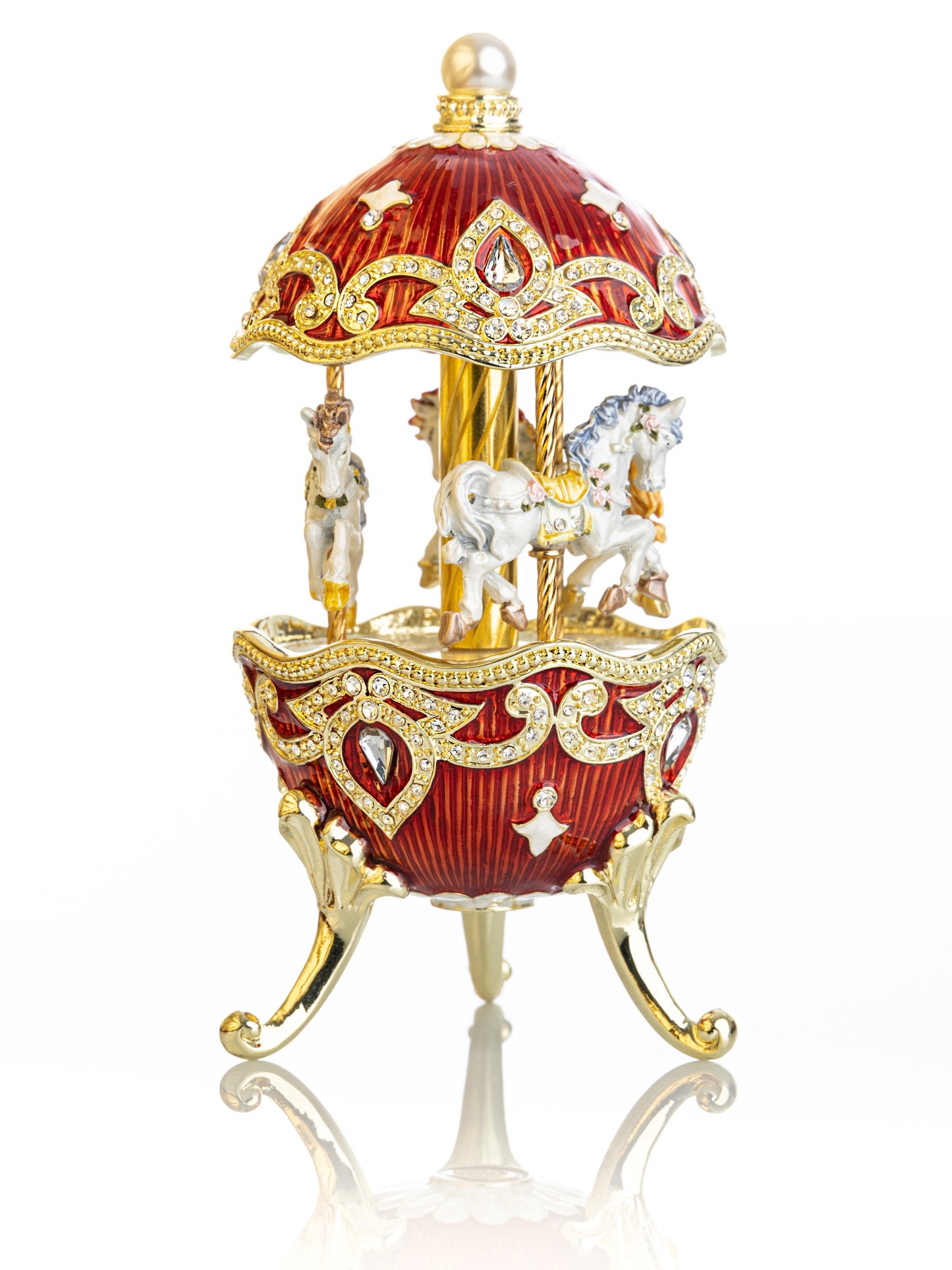 Keren Kopal Red Wind up Horse Carousel Faberge Style Egg