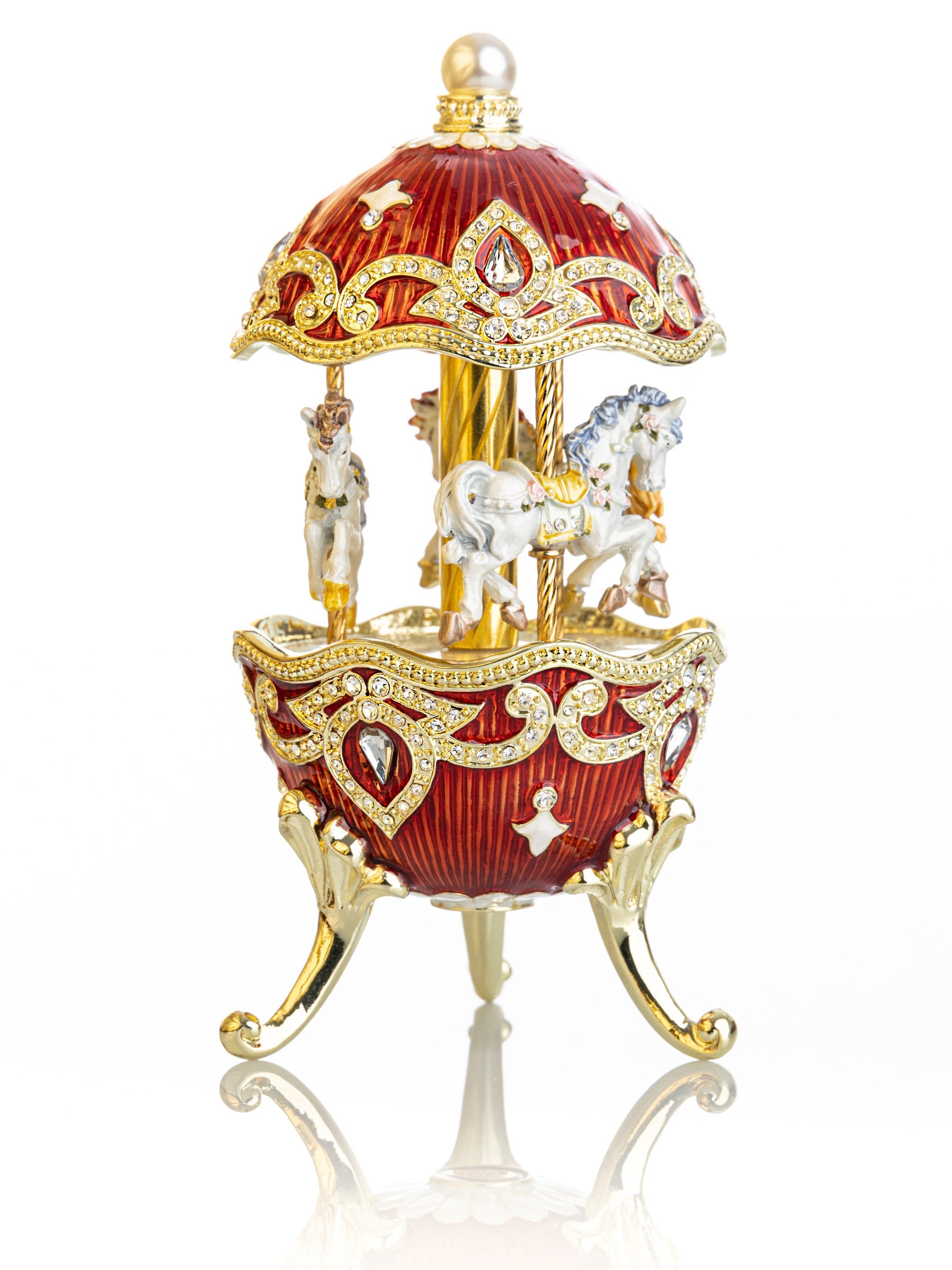 Keren Kopal Red Wind up Horse Carousel Faberge Style Egg