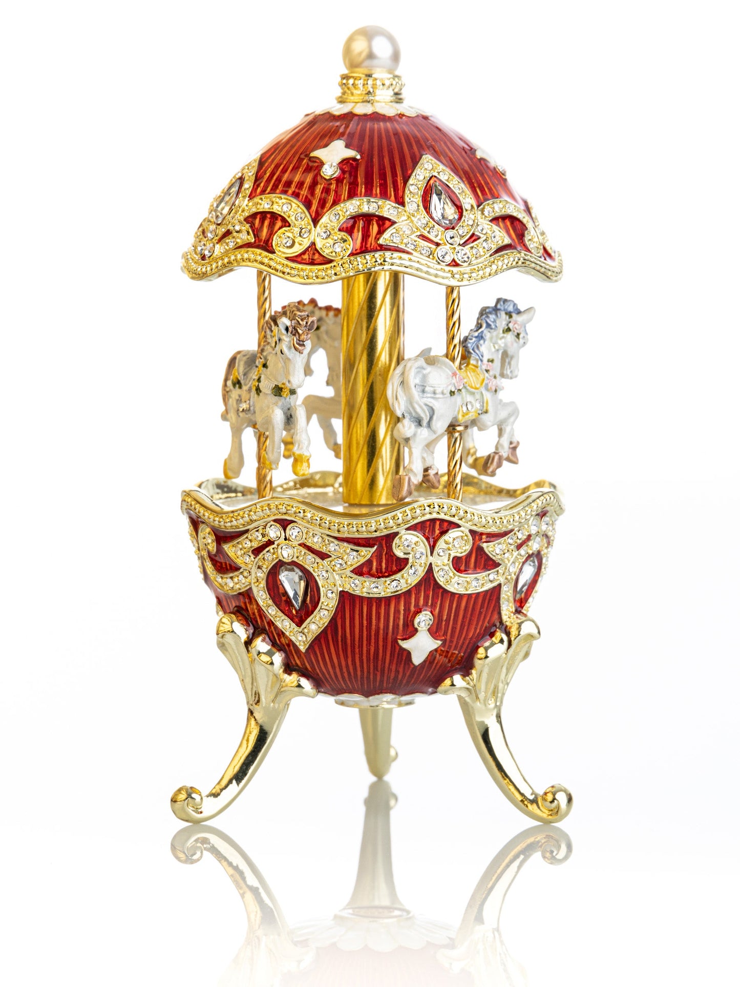 Keren Kopal Red Wind up Horse Carousel Faberge Style Egg