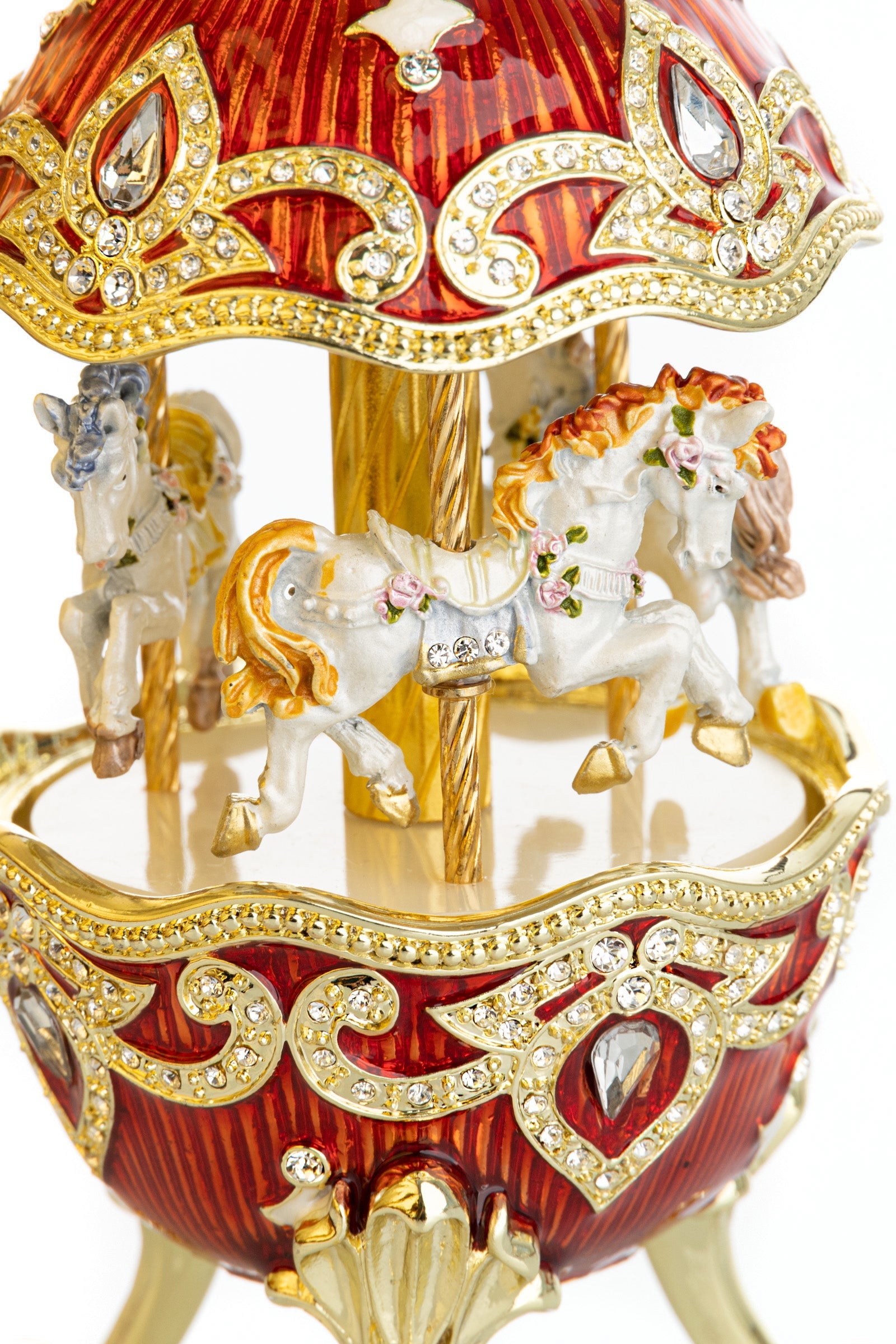 Keren Kopal Red Wind up Horse Carousel Faberge Style Egg