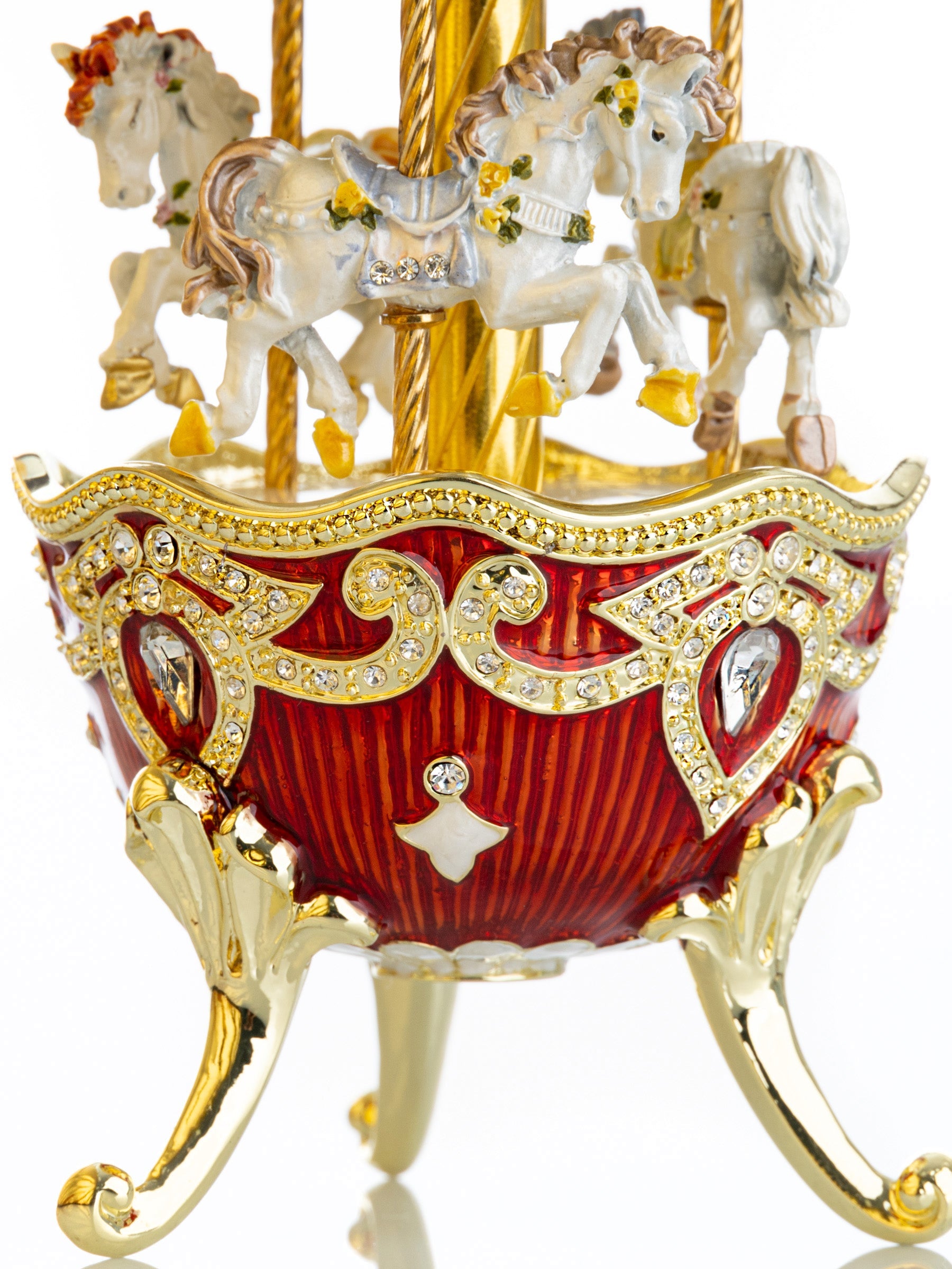 Keren Kopal Red Wind up Horse Carousel Faberge Style Egg