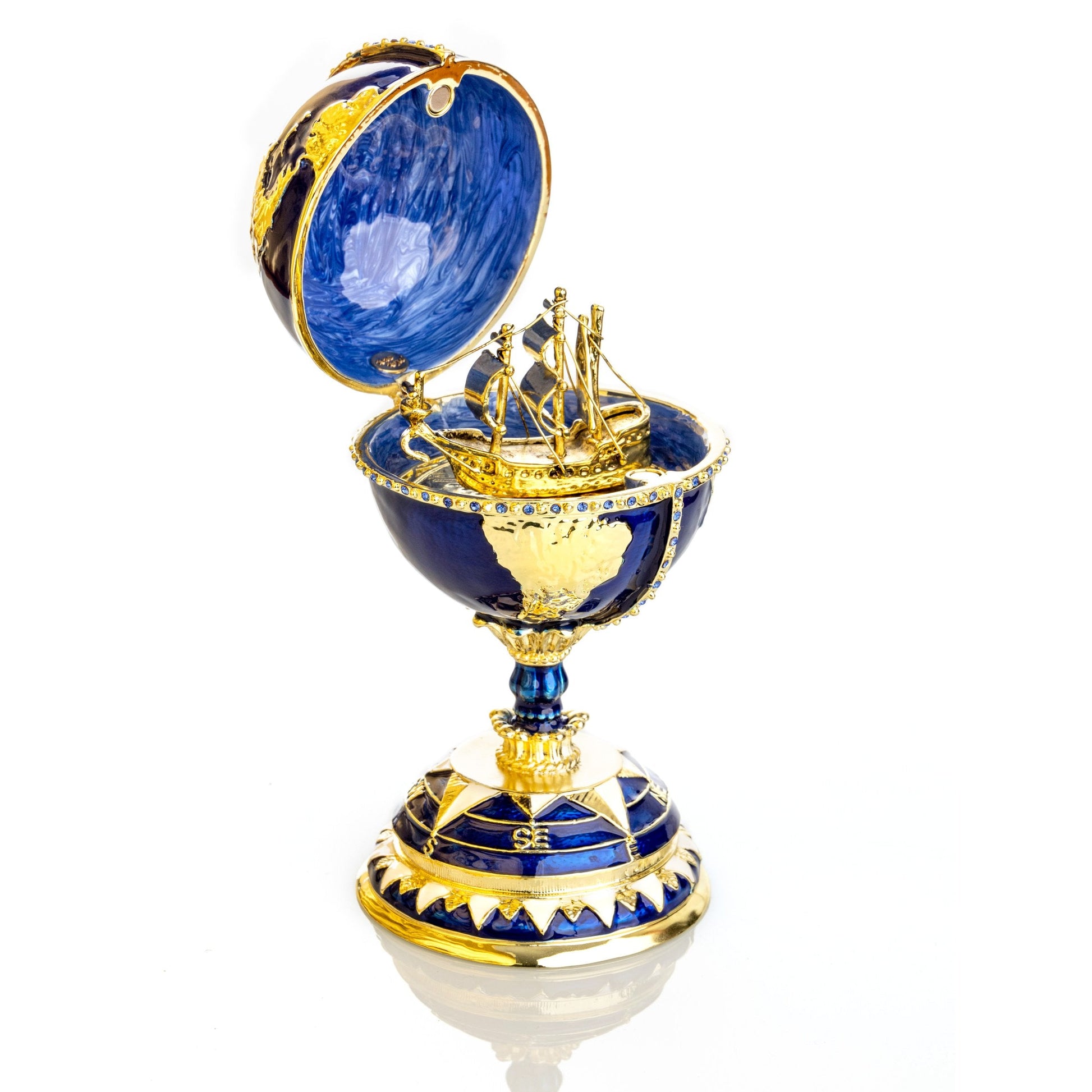 Keren Kopal Globe Faberge Egg with Sailing ship