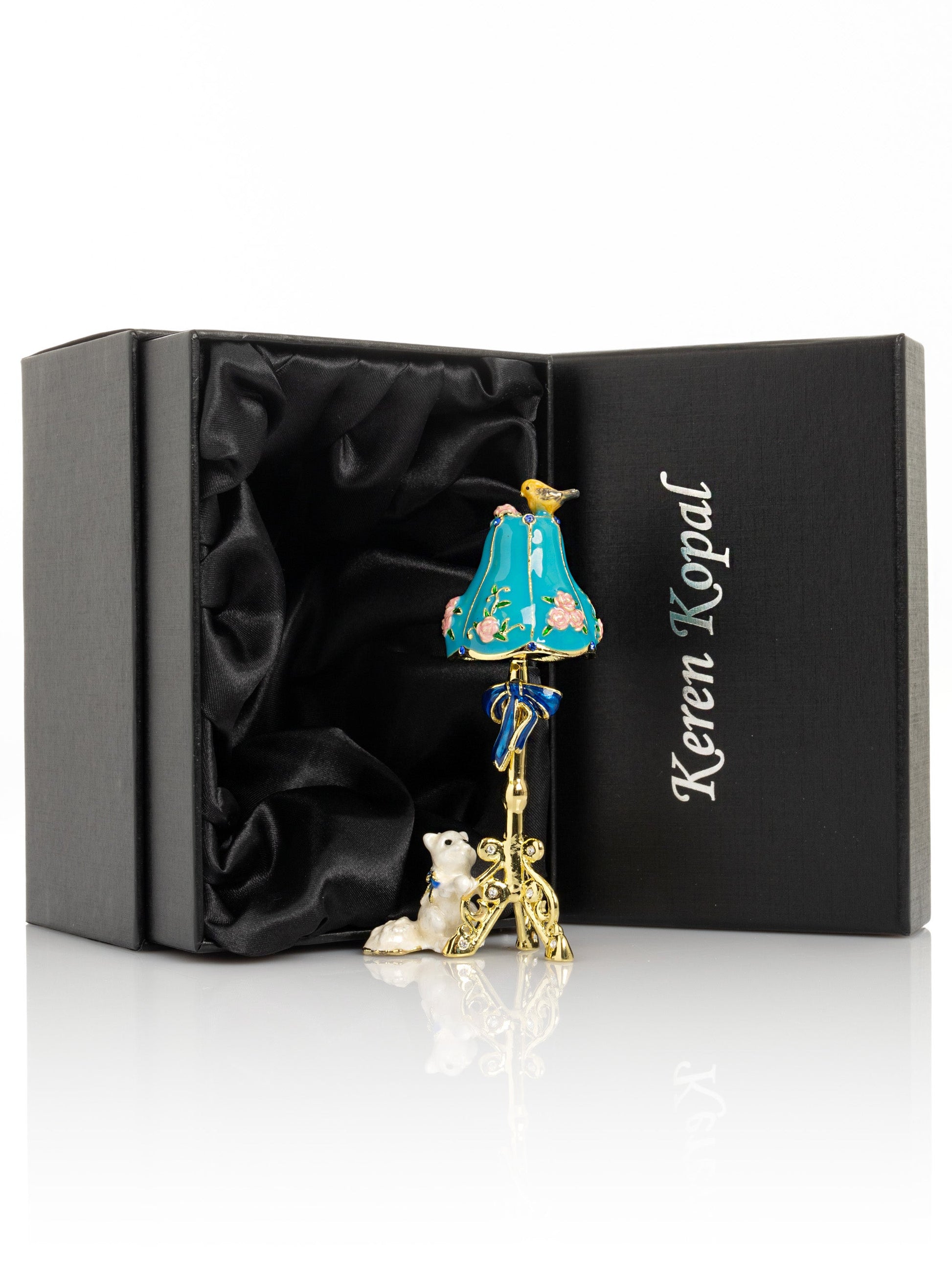 Keren Kopal Gold Standing Lamp with Cat and Bird