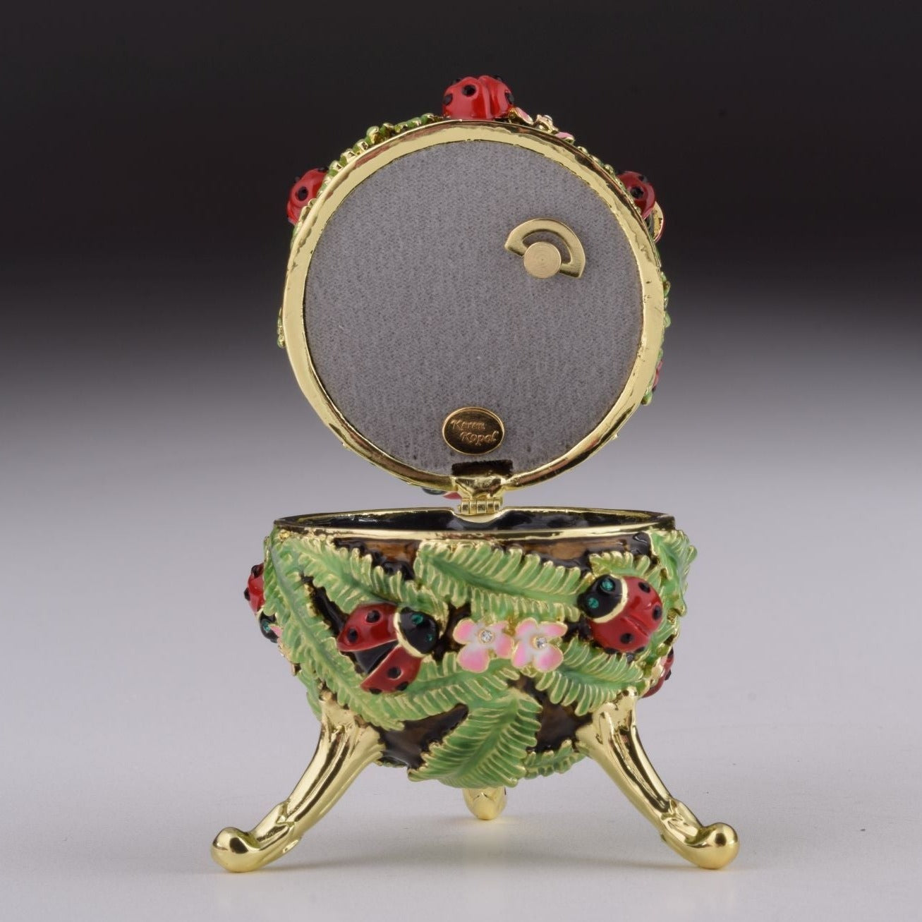 Keren Kopal Green Music Playing Faberge Egg with Ladybird Beetles Ladybugs