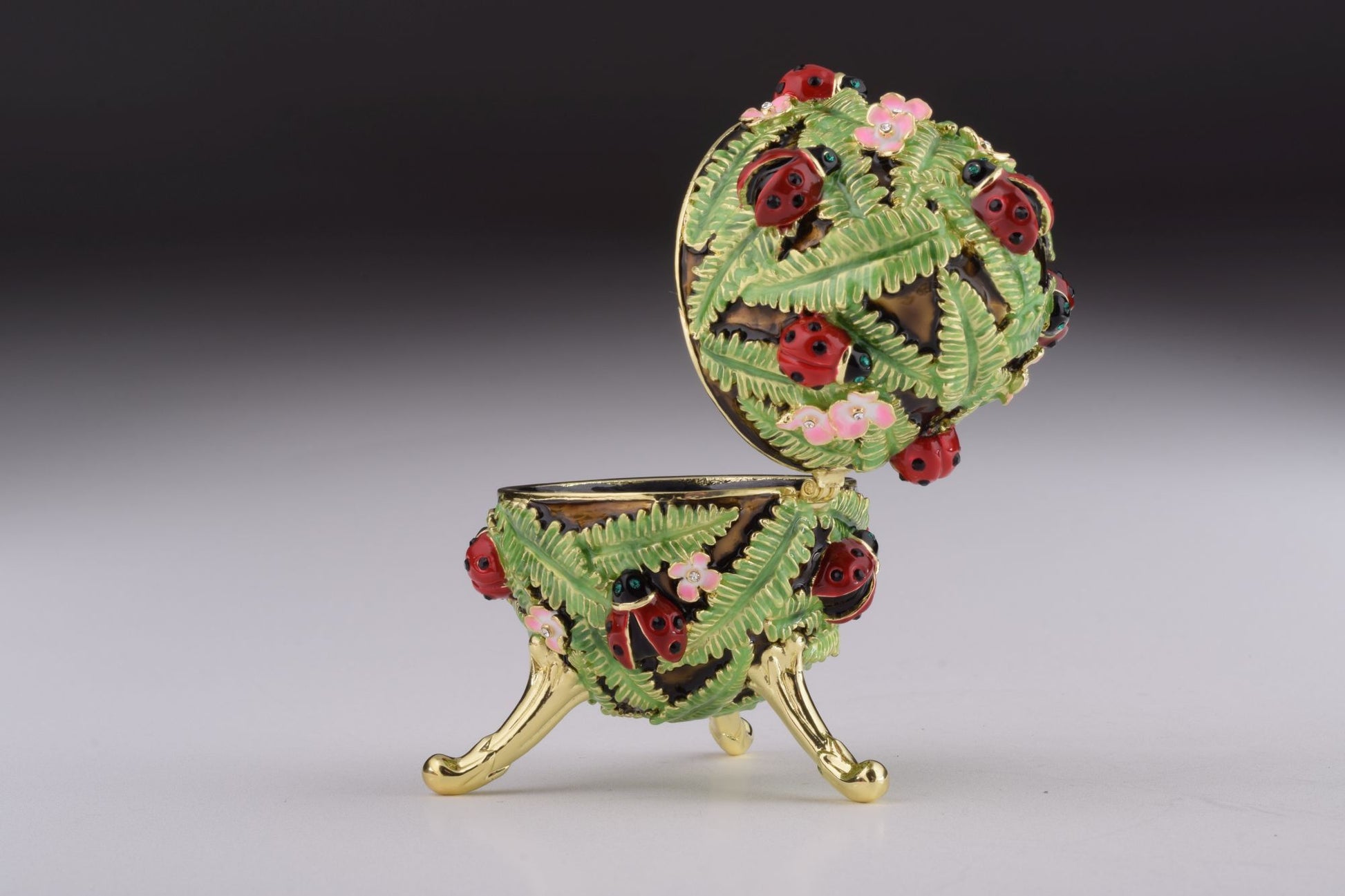 Keren Kopal Green Music Playing Faberge Egg with Ladybird Beetles Ladybugs