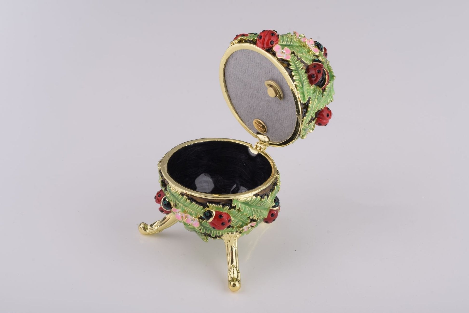 Keren Kopal Green Music Playing Faberge Egg with Ladybird Beetles Ladybugs