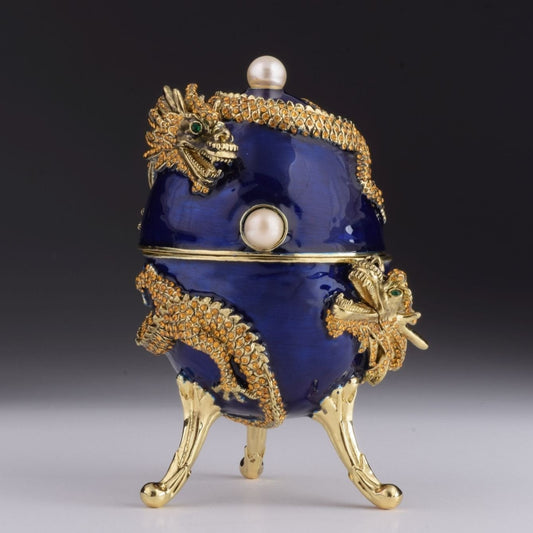 Keren Kopal Blue Faberge Egg with Dragon Music Playing Egg