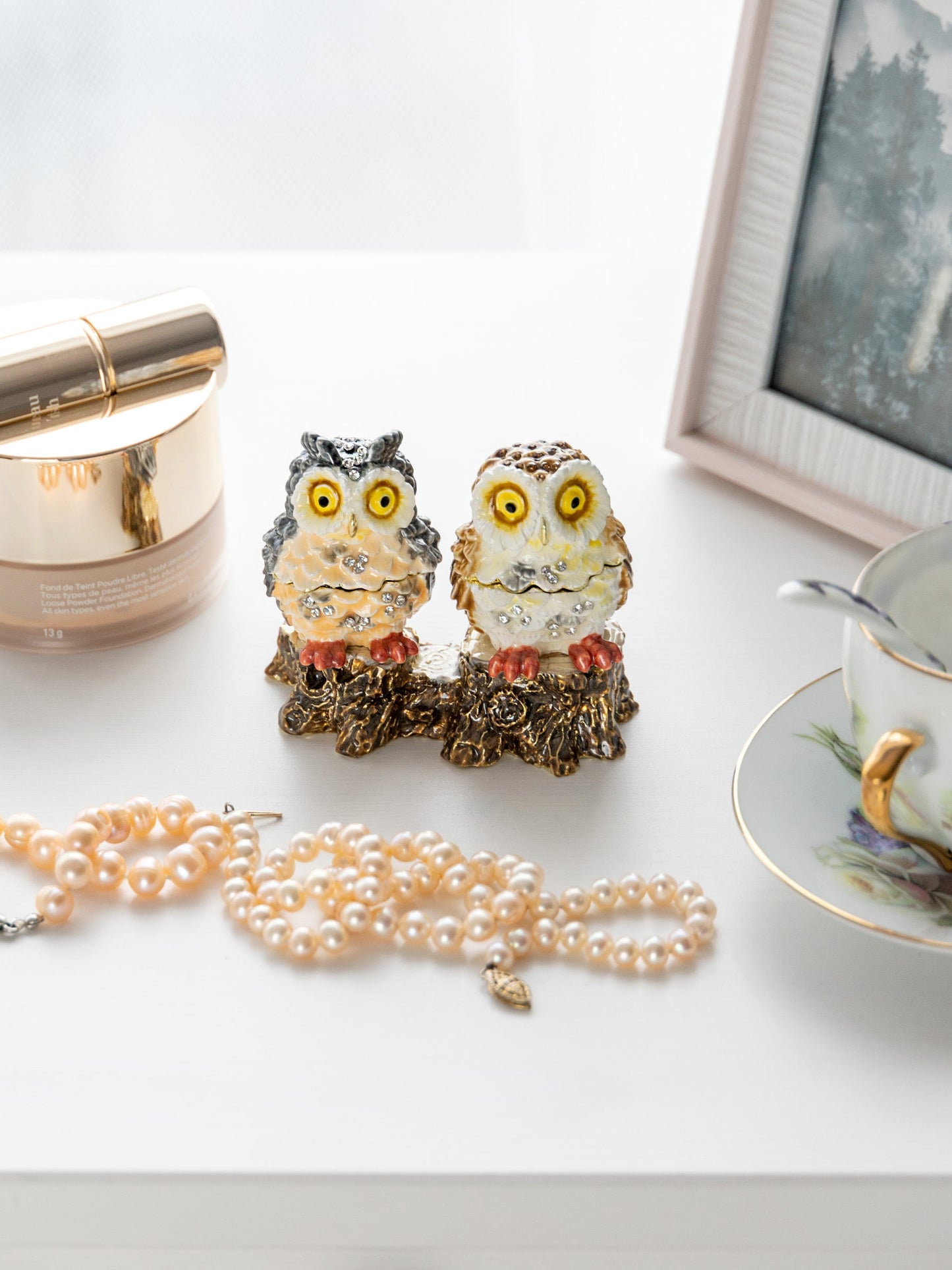 Keren Kopal Two Owls Sitting on Tree Trunk