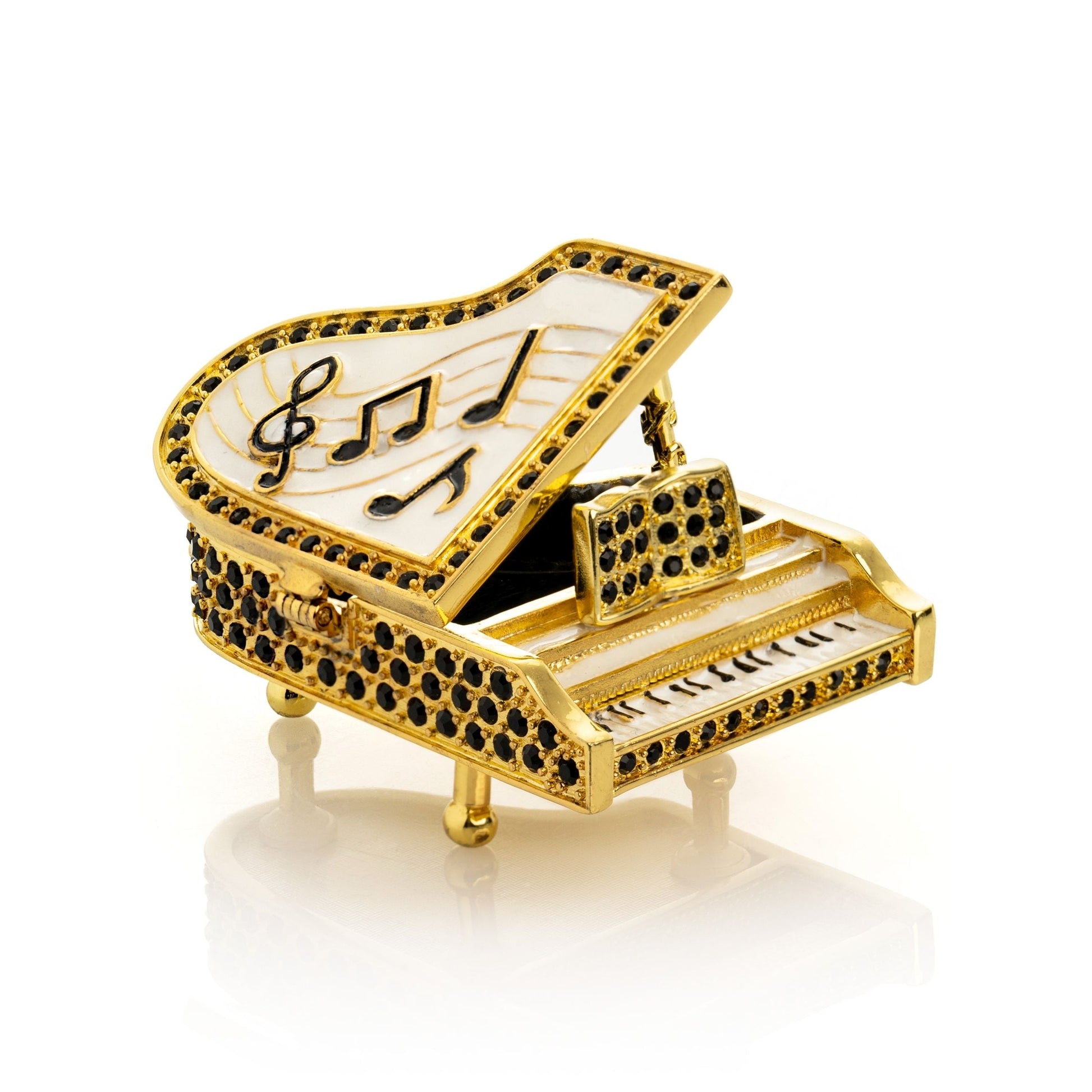 Golden White Piano with Black Crystals - Exquisite Decor