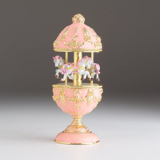 Keren Kopal Pink Carousel Faberge Egg with White Royal Horses