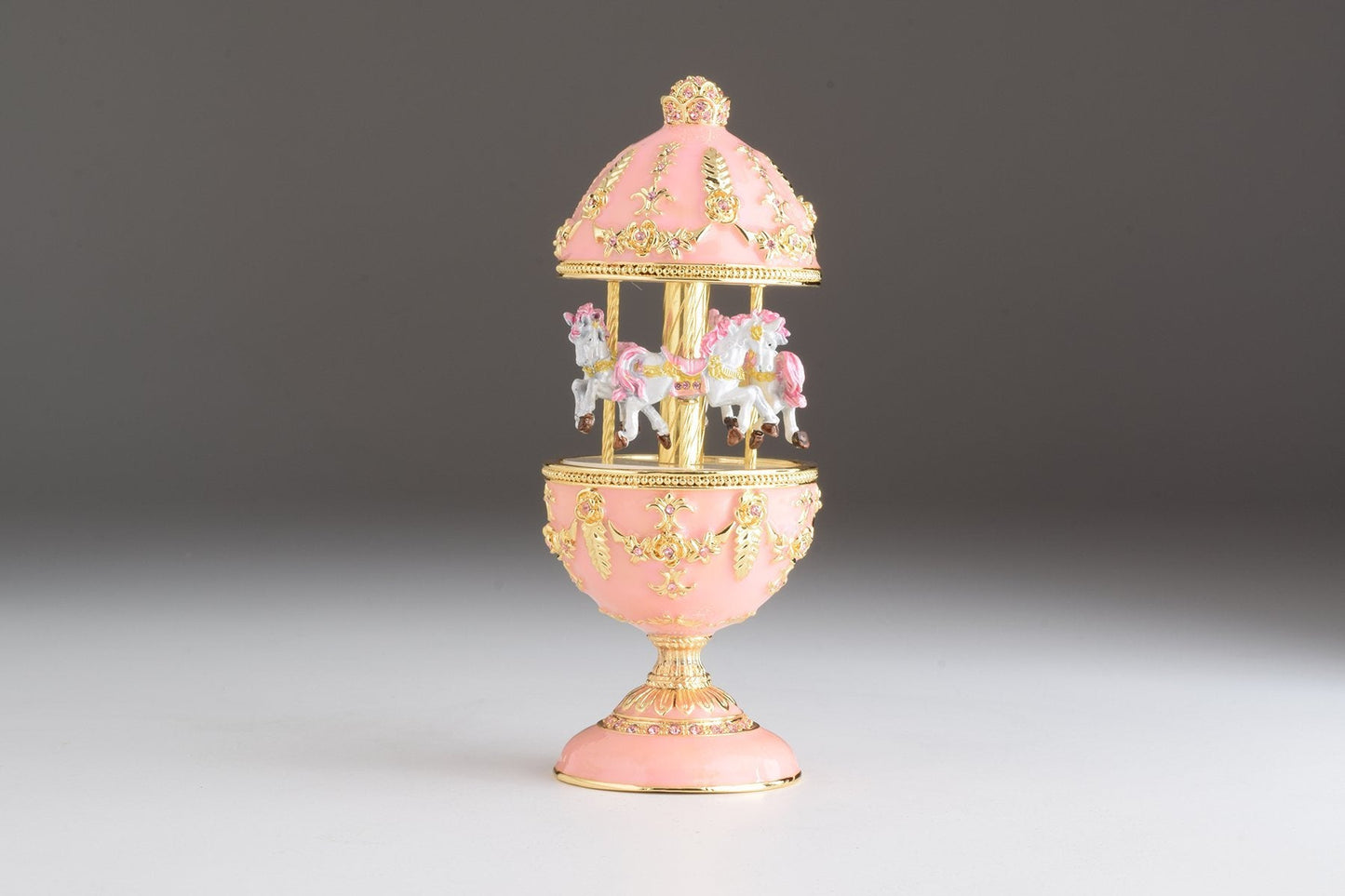 Keren Kopal Pink Carousel Faberge Egg with White Royal Horses