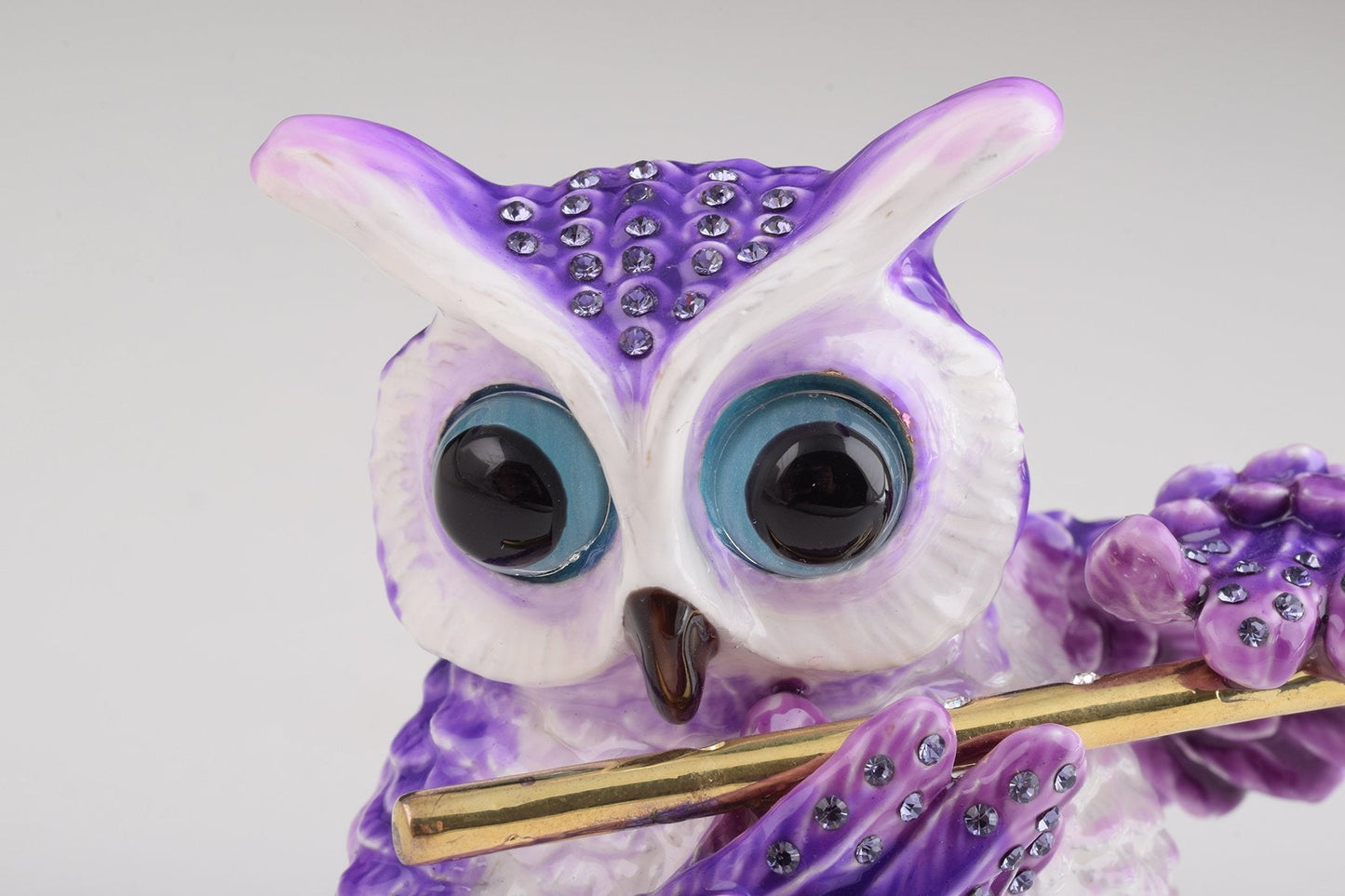 Keren Kopal Purple Owl Playing Flute Trinket Box