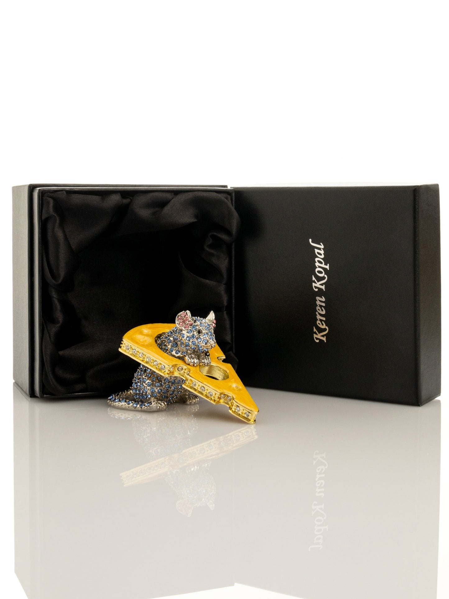 Sparkling Mouse Peeking from Yellow Cheese Trinket Box