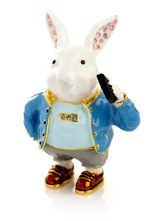 Businessman Rabbit with Cellphone Trinket Box - Exquisite Decor