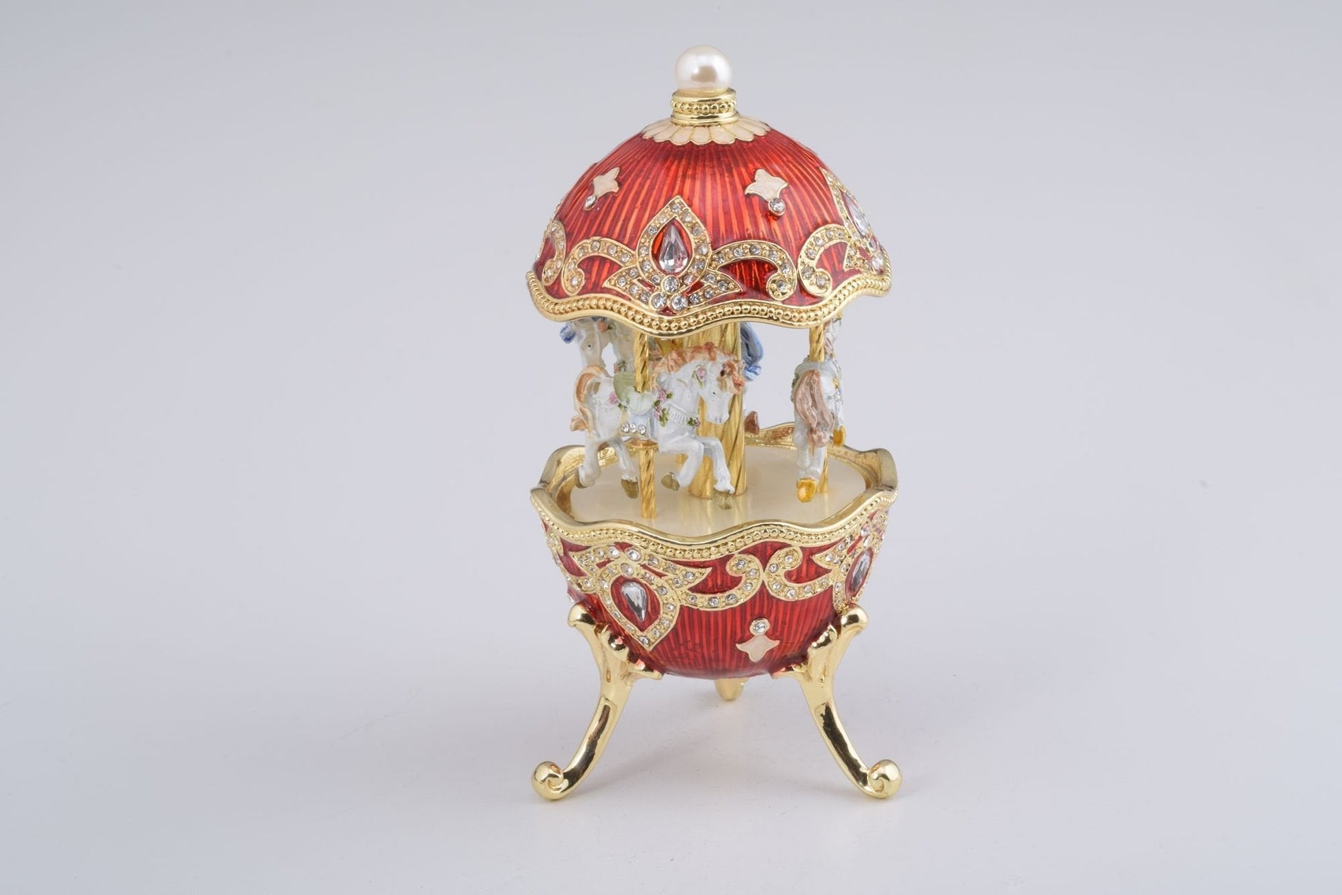 Keren Kopal Red Wind up Horse Carousel Faberge Style Egg