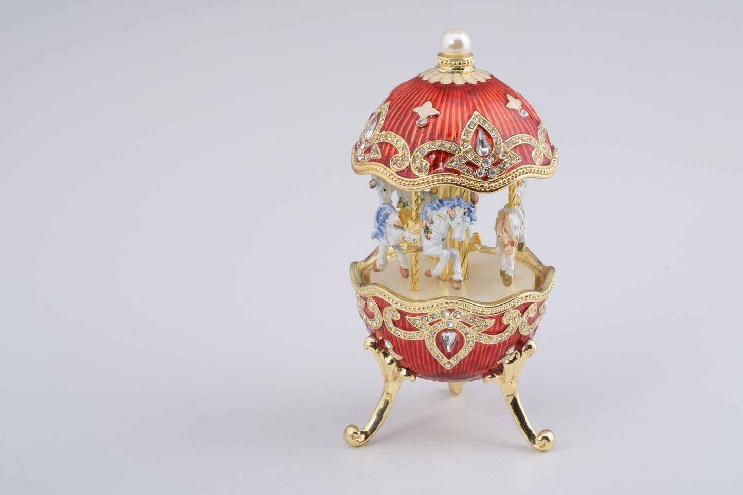 Keren Kopal Red Wind up Horse Carousel Faberge Style Egg