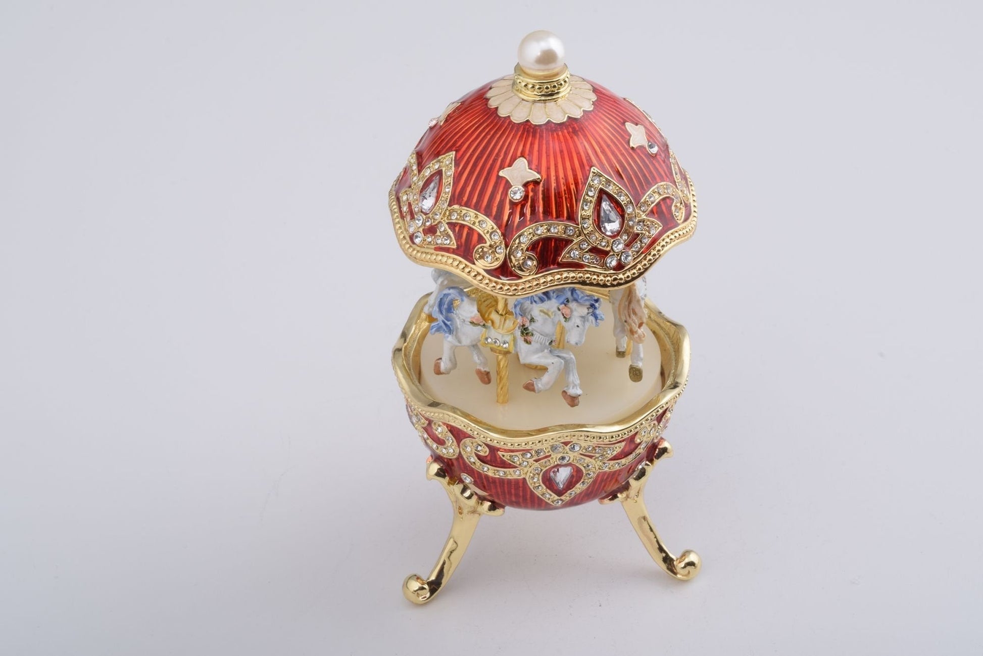 Keren Kopal Red Wind up Horse Carousel Faberge Style Egg