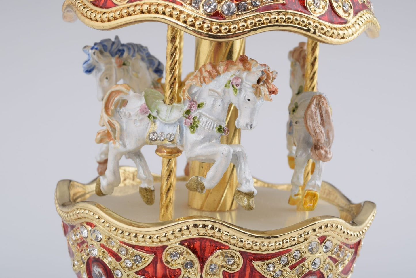Keren Kopal Red Wind up Horse Carousel Faberge Style Egg