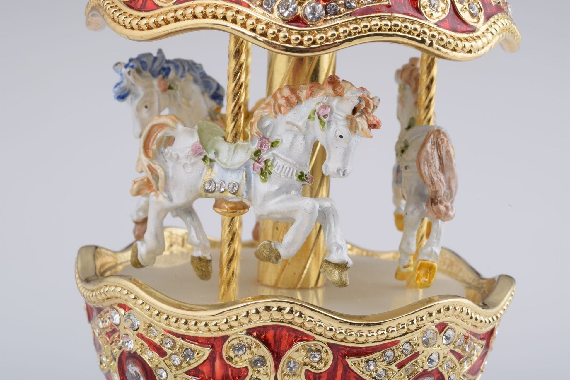 Keren Kopal Red Wind up Horse Carousel Faberge Style Egg