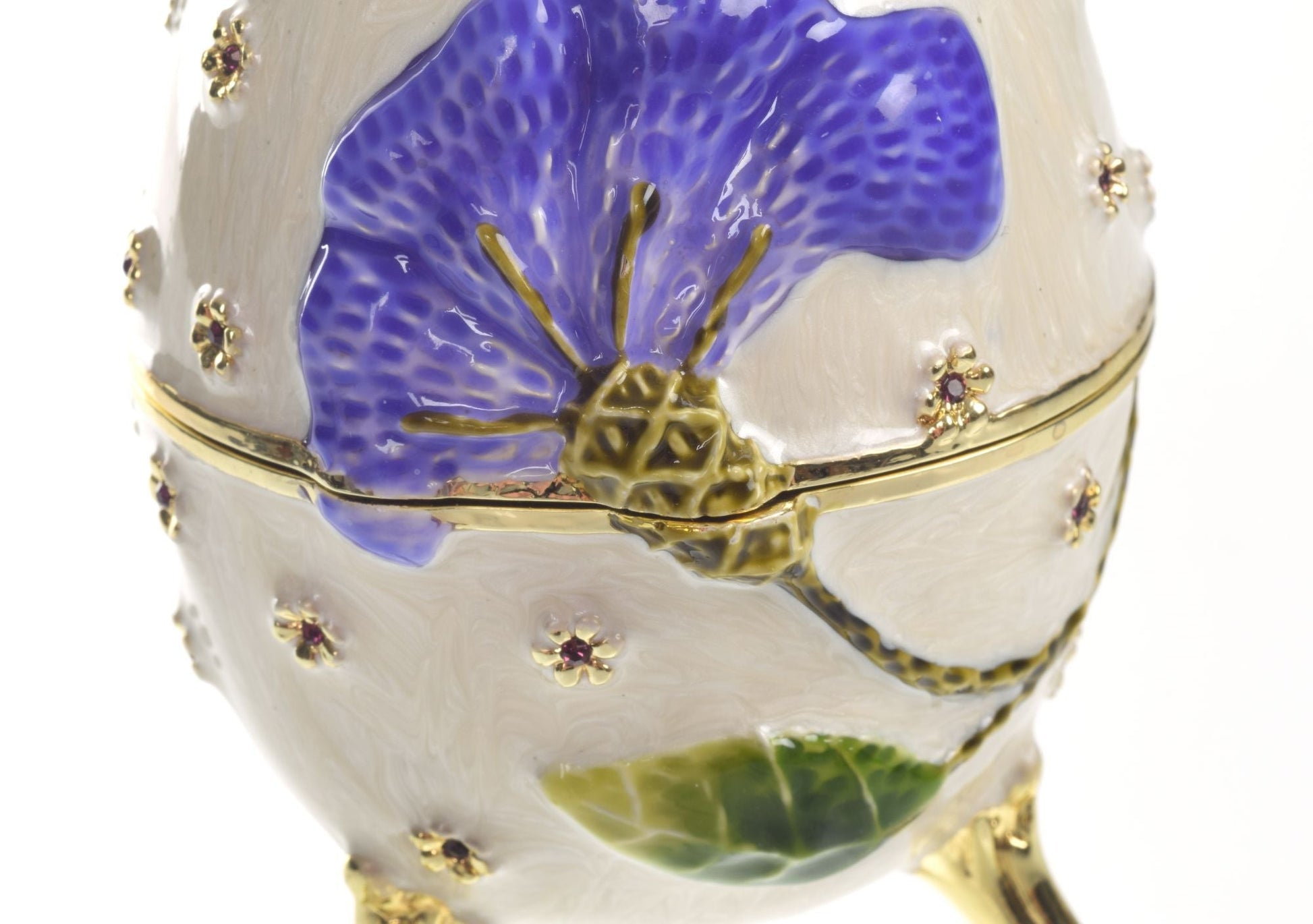Keren Kopal White with Blue flower Music box Fur Elise by Beethoven Faberge Egg