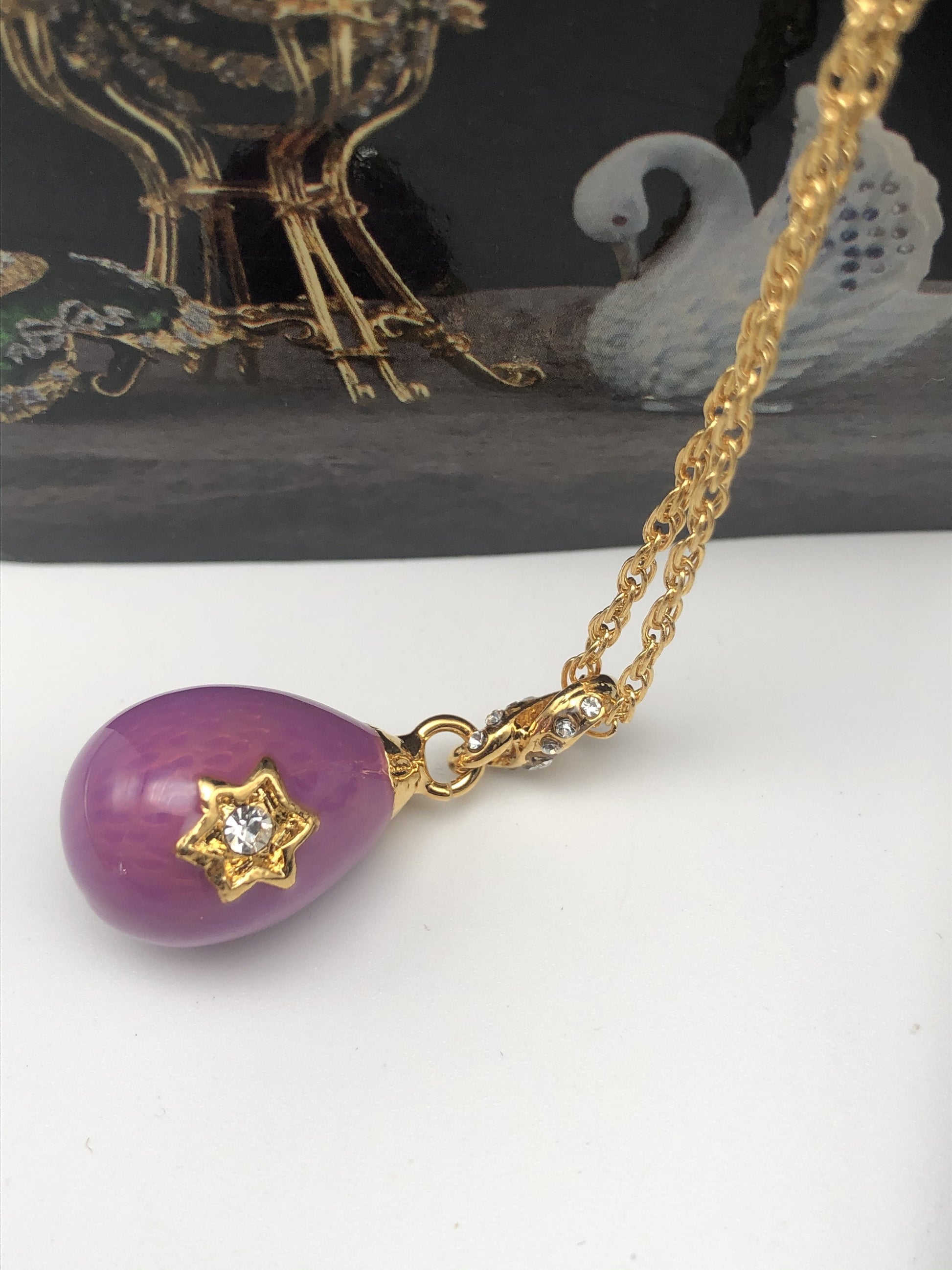 Keren Kopal Purple Egg Star of David Pendant Gold Necklace