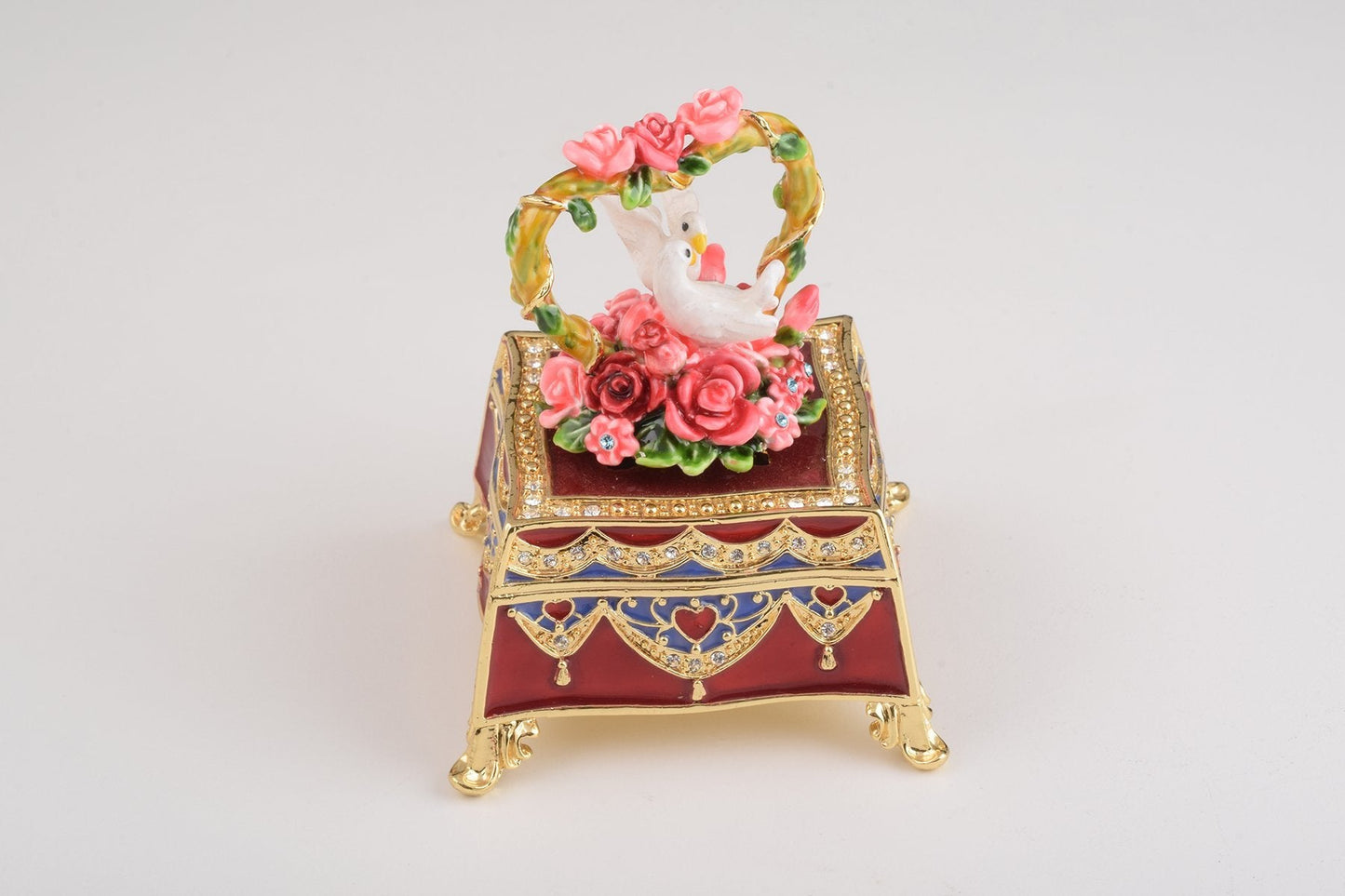 Keren Kopal Red Decorated Box with Roses and Two White Doves