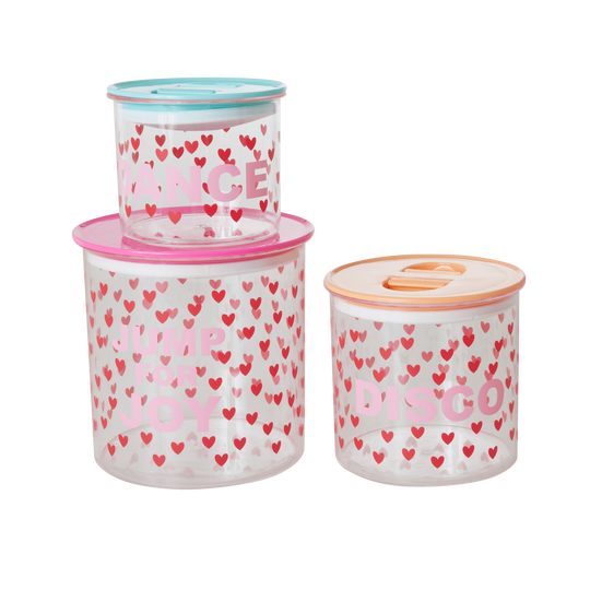 Rice DK | 3 Air-Tight Lid Plastic Food Boxes with Heart Print