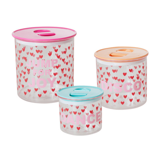 Rice DK | 3 Air-Tight Lid Plastic Food Boxes with Heart Print