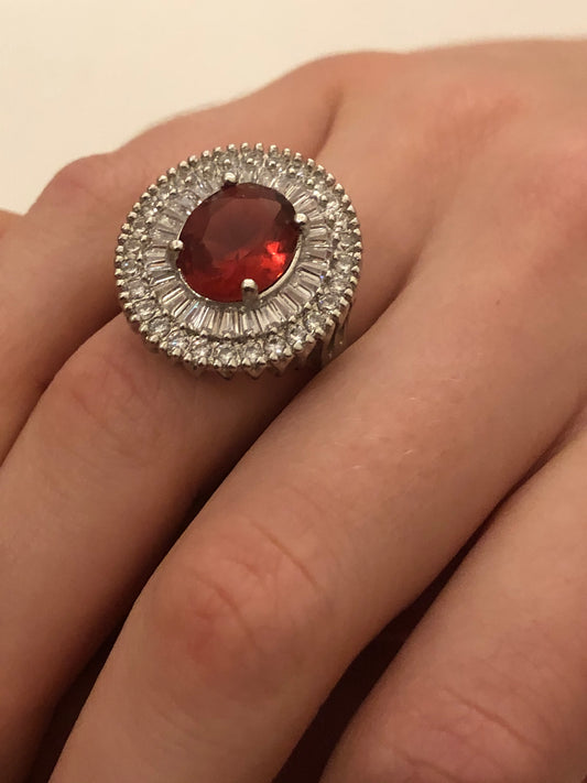 Retro Style Red Wine Cocktail Ring