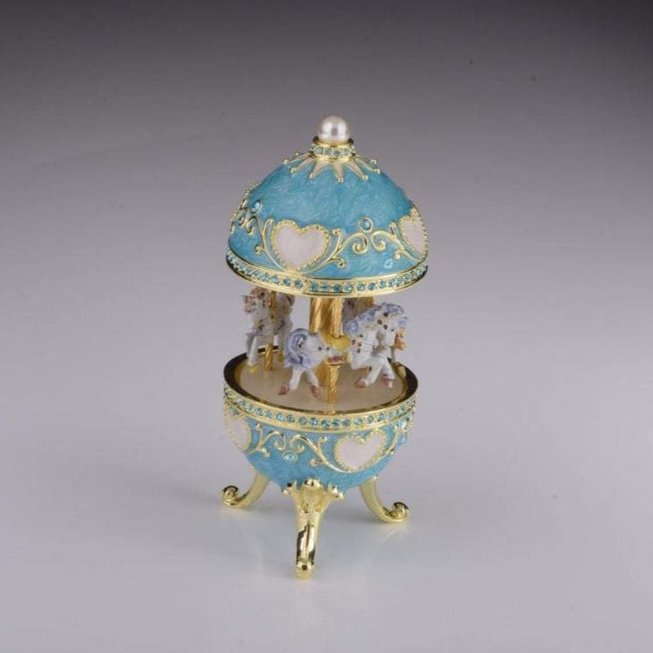 Faberge Egg Blue  with Horse Carousel